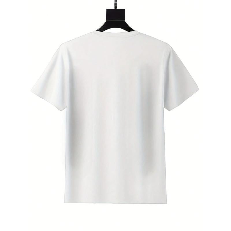 Sunsets Beach Palm Tree And Letter Print Short Sleeve Round Neck T-Shirt, Suitable For Casual, Outdoor, Holiday Everyday Wear, All Seasons