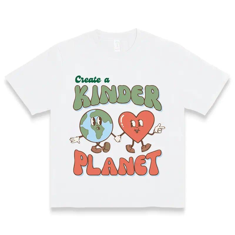Trendy Women T-Shirt Create A Kinder Planet Shirt Earth Day Kindness Planet Shirt Earth Day Shirt Nature Lover Retro Aesthetic Love Shirt Women Graphic Tee Gift For Her Adult Clothing Tee All-season Tops