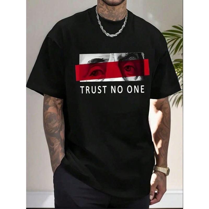 TRUST NO ONE Print Tee Shirt, Tees for Men, Casual Short Sleeve T-Shirt for Summer,Father's Day GiftsMen's Casual Cotton Short Sleeve T-Shirt – Basic Summer Tee for Men Cotton Vintage Funny T Shirts Graphic Tees