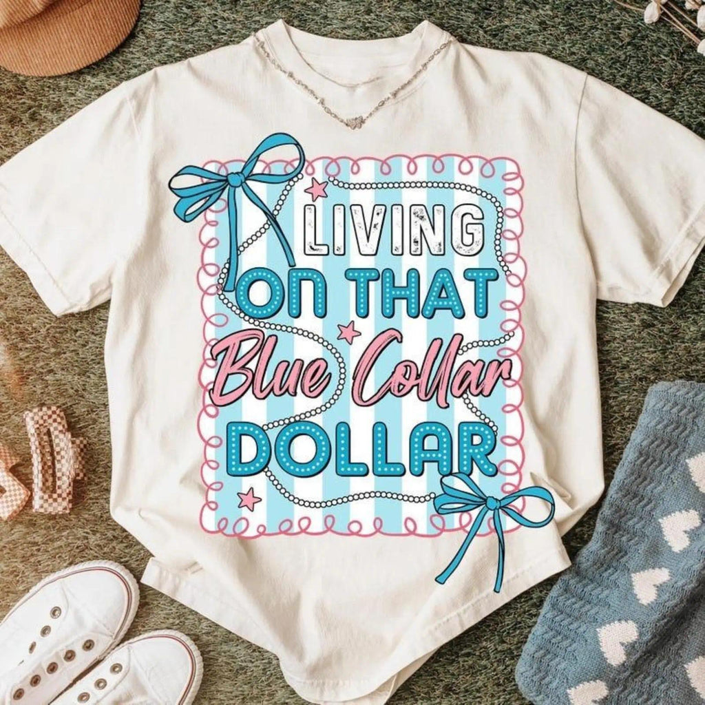 Blue Collar Dollar Shirt, Preppy Western , Funny Country Shirt Design, Patriotic Western Coquette Png, Working Classool Sublimation Womenswear Casual