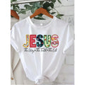Christian T-Shirt-Jesus Is The Way Truth Life Bible Texts Printed Shirt-Floral Pattern White Religious Dress-Casual Church Dress